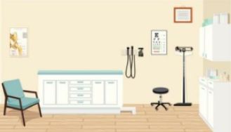 Cartoon depiction of a doctor's examination room.