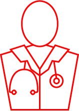 Clipart illustration of a doctor in a lab coat with a stethoscope.