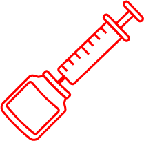 Clipart illustration of a syringe in a vial.