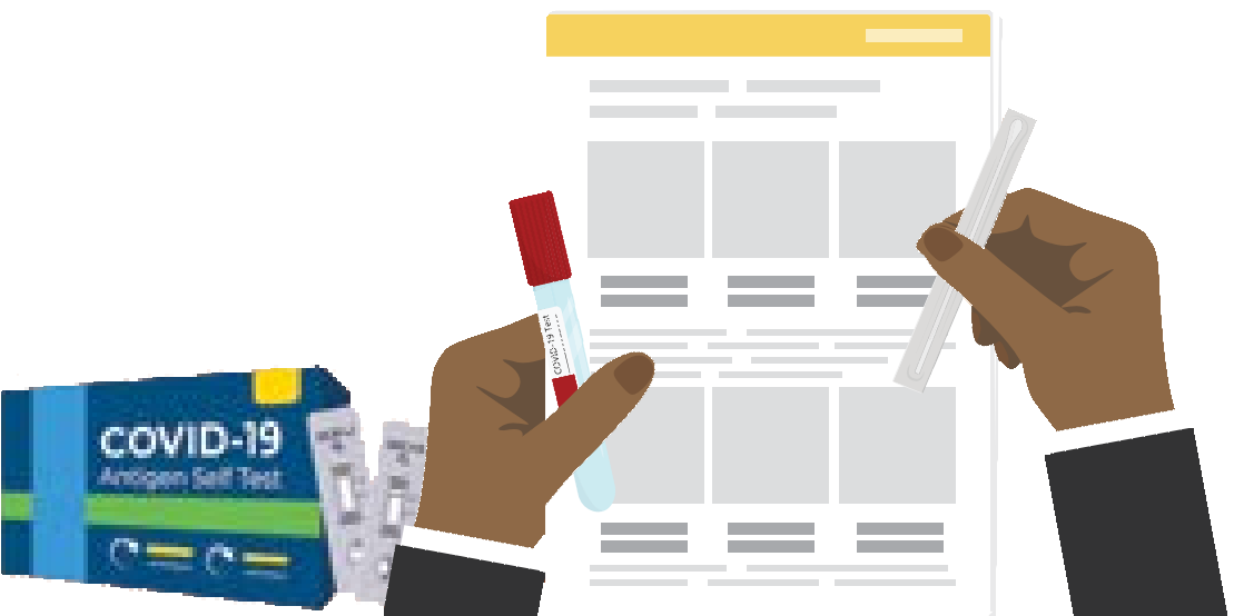 Clipart image of two hands holding test instructions and test implements